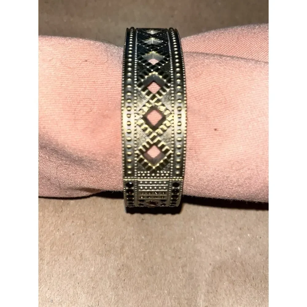 Heidi Daus Double Trouble Bangle Cuff Wrist Watch Swarovski Crystals Brass Tone